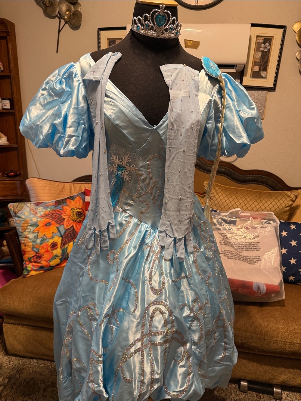 Disney Light Blue Glitter Princess Gown with Tiara